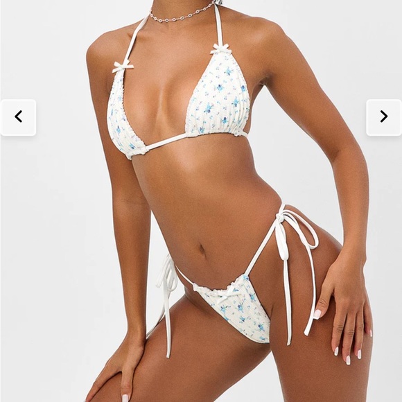 Frankie's Bikinis Other - Frankie's Bikinis White Floral Triangle Tie-Side Bikini